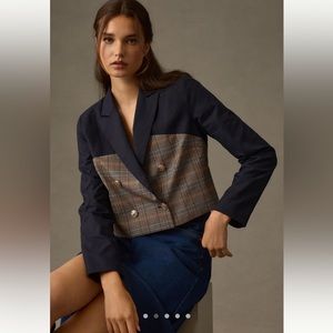 NWT Anthropologie Dolan Corset Blazer Navy Plaid Size M